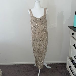 Nude sequence long dress, short sleeve.